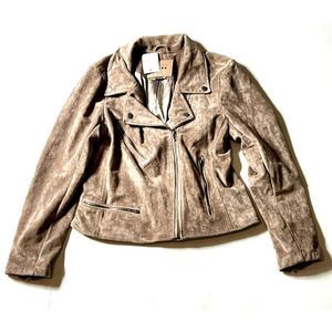 BLANKNYC Beige Suede Leather Moto Jacket Women's Size Medium